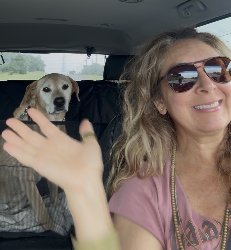 Alison McLaughlin, Texas Hill Country REALTOR and founder of Root and Roam Living, on a road trip through the Hill Country with her dog Bill