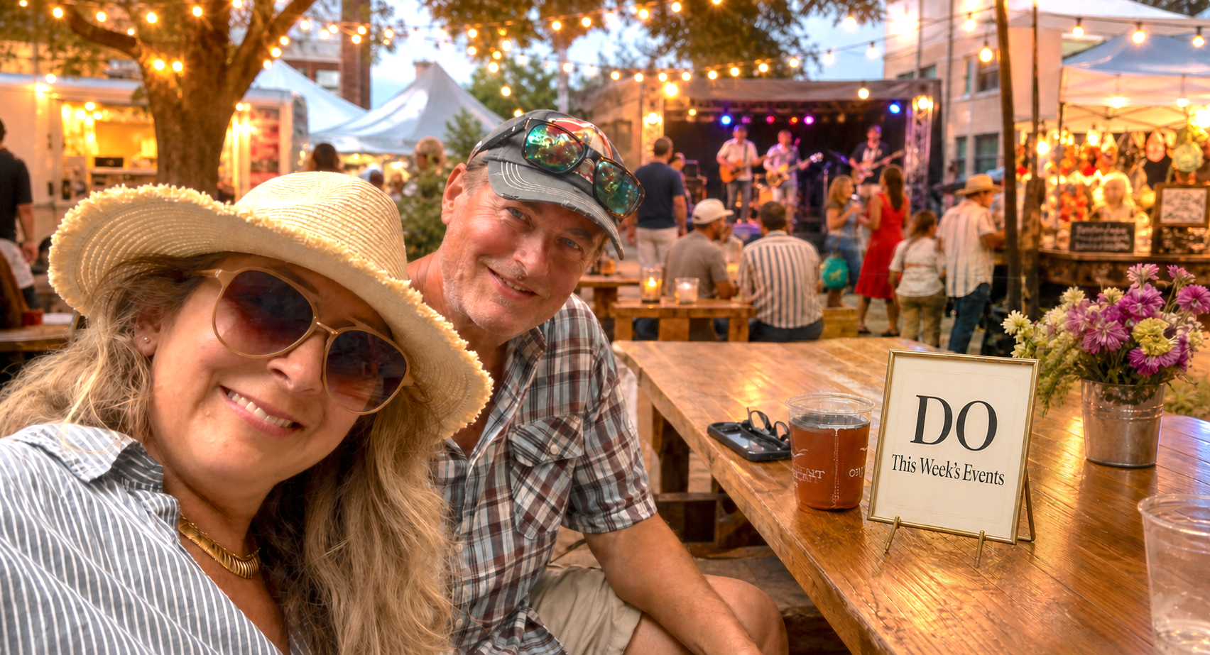 Alison and Lance smiling together outdoors in the Texas Hill Country, the local real estate and lifestyle guides behind Root and Roam Living
